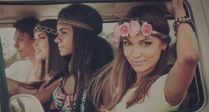 hippie friends in a car